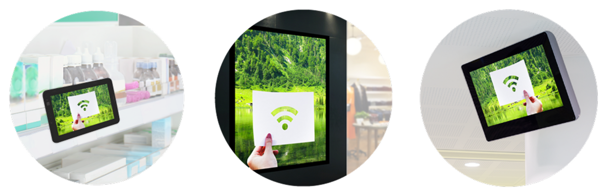 紙媒体や看板ではできない動画・静止画・タッチパネルを 使った豊かな表現